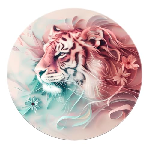 SHUODAOCO Rosa Tiger Runde Bereich Teppiche 90cm - Grün Blumen Faltbarer Rutschfester weicher Kreis Teppich für Wohnzimmer Schlafzimmer Esszimmer Foyer Klassenzimmer von SHUODAOCO