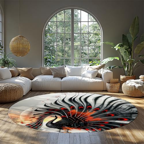 SHUODAOCO Rote Federn Pfau Runder Teppich 200cm - Tierwaschbar Rutschfester weicher moderner Kreis Teppich für Wohnzimmer Schlafzimmer Spielzimmer Arbeitszimmer SHUODAOCO Rote Federn Pfau Runder Teppich 200cm - Tierwaschbar Rutschfester weicher moderner Kreis Teppich für Wohnzimmer Schlafzimmer Spielzimmer Arbeitszimmer von SHUODAOCO