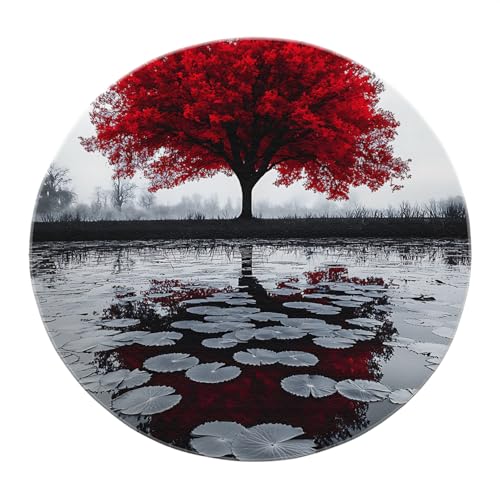 SHUODAOCO Roter Baum Reflexion Runder Teppich 200cm - Schwarz Weiß Lotus Teich Teppiche Low Flor Weiche Anti-Rutsch-Matte für Arbeitszimmer Wohnkultur Eingangsbereich Hotel SHUODAOCO Roter Baum Reflexion Runder Teppich 200cm - Schwarz Weiß Lotus Teich Teppiche Low Flor Weiche Anti-Rutsch-Matte für Arbeitszimmer Wohnkultur Eingangsbereich Hotel von SHUODAOCO