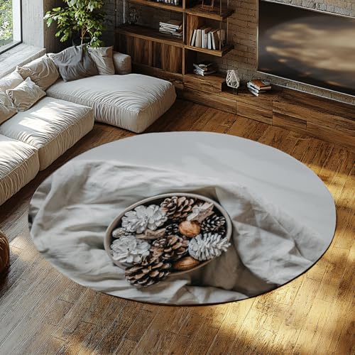 SHUODAOCO Rustikale Tannenzapfen Runde Teppiche 120cm - Weihnachten waschbarer weicher Circlar Teppich für Schlafzimmer Wohnzimmer Esszimmer Urlaub Dekor SHUODAOCO Rustikale Tannenzapfen Runde Teppiche 120cm - Weihnachten waschbarer weicher Circlar Teppich für Schlafzimmer Wohnzimmer Esszimmer Urlaub Dekor von SHUODAOCO