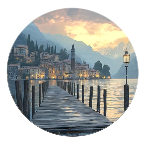 SHUODAOCO Santorini Dock Runde Fläche Teppiche 120cm - Blau Weiß Häuser Sunset Glow Kreis Teppich rutschfeste waschbare weiche Matte für Balkon Schlafzimmer Schlafsaal SHUODAOCO Santorini Dock Runde Fläche Teppiche 120cm - Blau Weiß Häuser Sunset Glow Kreis Teppich rutschfeste waschbare weiche Matte für Balkon Schlafzimmer Schlafsaal von SHUODAOCO