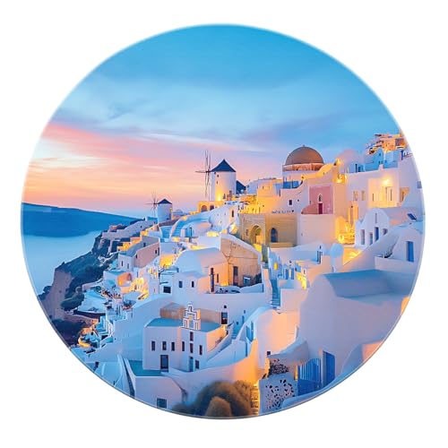 SHUODAOCO Santorini White Houses Runde Teppiche 90cm - Blaue Türen Meerblick Waschbarer Kreisteppich Niederflor Weich für Balkon Schlafzimmer Wohnkultur SHUODAOCO Santorini White Houses Runde Teppiche 90cm - Blaue Türen Meerblick Waschbarer Kreisteppich Niederflor Weich für Balkon Schlafzimmer Wohnkultur von SHUODAOCO