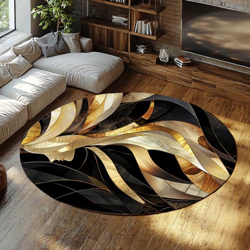 SHUODAOCO Schwarz Gold Linie Figur Muster Runde Teppiche 180cm - Moderner Abstrakter weicher Teppich waschbar rutschfest für Küche Waschküche Kinderzimmer Spielzimmer SHUODAOCO Schwarz Gold Linie Figur Muster Runde Teppiche 180cm - Moderner Abstrakter weicher Teppich waschbar rutschfest für Küche Waschküche Kinderzimmer Spielzimmer von SHUODAOCO