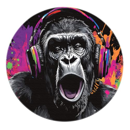 SHUODAOCO Schwarz Rosa Runder Teppich 200cm - Gorilla Big Mouth Circle Teppiche Weich rutschfest für Wohnzimmer Schlafzimmer Spielzimmer Flur Wohnkultur Arbeitszimmer von SHUODAOCO