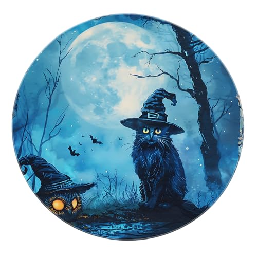 SHUODAOCO Schwarze Katze Eule Runde Teppiche - Halloween Illustration Teppich Anti-Rutsch-Matte für Wohnzimmer Klassenzimmer Gästezimmer Flur Festival Dekor 60cm SHUODAOCO Schwarze Katze Eule Runde Teppiche - Halloween Illustration Teppich Anti-Rutsch-Matte für Wohnzimmer Klassenzimmer Gästezimmer Flur Festival Dekor 60cm von SHUODAOCO