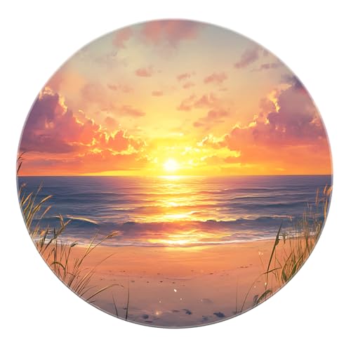 SHUODAOCO Seaside Runde Teppiche 180cm - Golden Sun Pastoral Waves Teppich Waschbare weiche Matte für Eingangsbereich Wohnkultur Wohnzimmer Esszimmer Badezimmer von SHUODAOCO