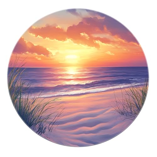 SHUODAOCO Sunset Beach Runder Teppich 200cm - Orange Lila Himmelblau Sea Circle Teppich rutschfeste waschbare Matte für Schlafzimmer Wohnzimmer Esszimmer Badezimmer von SHUODAOCO
