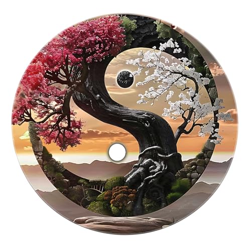 SHUODAOCO Symmetry Runde Fläche Teppiche - Landschaft Bäume Kreis Teppich rutschfest waschbar Rosa Schwarz Matte für Esszimmer Wohnzimmer Bauernhaus 100cm von SHUODAOCO