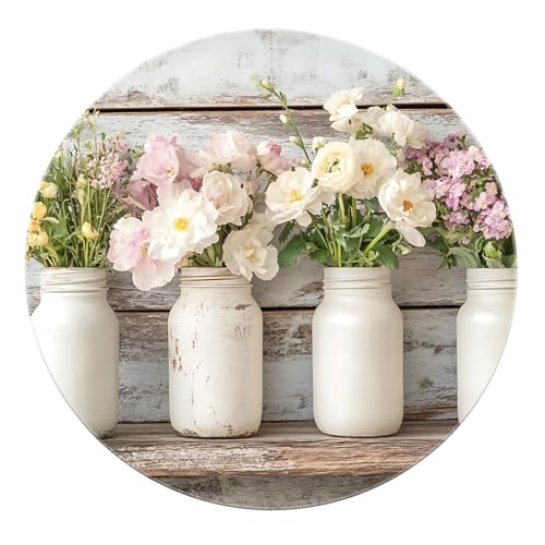 SHUODAOCO Vintage Pastell Blumen Runde Teppiche 100cm - waschbare Kreisteppiche rutschfest weich für Bauernhaus Wohnzimmer Schlafzimmer Wohnkultur Foyer von SHUODAOCO