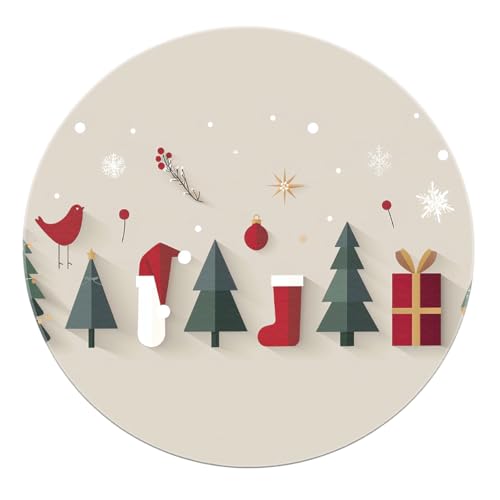 SHUODAOCO Weihnachten Minimalistischer runder Teppich 90cm - Rot Grün Baum Socke Waschbare rutschfeste Kreisteppiche für Schlafzimmer Wohnzimmer Urlaub Dekor Eingangsbereich von SHUODAOCO