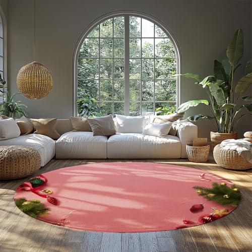 SHUODAOCO Weihnachten Rosa Dekor Runde Teppiche 120cm - Sweet Style Waschbar rutschfeste Weiche Kreis Matte für Schlafzimmer Wohnzimmer Kinderzimmer Büro Balkon SHUODAOCO Weihnachten Rosa Dekor Runde Teppiche 120cm - Sweet Style Waschbar rutschfeste Weiche Kreis Matte für Schlafzimmer Wohnzimmer Kinderzimmer Büro Balkon von SHUODAOCO