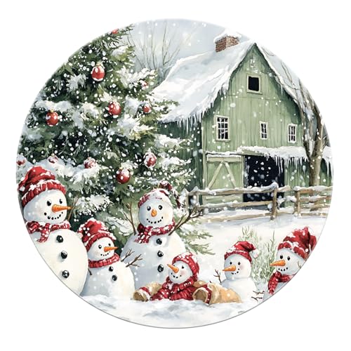 SHUODAOCO Weihnachtsmuster Runde Teppiche 90cm - Schneemann Rot Weiß Gestreifte Hüte Baum Waschbarer weicher Teppich für Eingangsbereich Wohnzimmer Esszimmer Foyer von SHUODAOCO