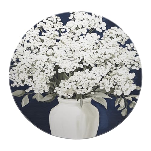 SHUODAOCO Weiße Vase Blumenmuster Runder Teppich 90cm - Blumengrünes Blatt weicher waschbarer Rutschfester Kreisteppich für Schlafzimmer Wohnzimmer Wohnkultur SHUODAOCO Weiße Vase Blumenmuster Runder Teppich 90cm - Blumengrünes Blatt weicher waschbarer Rutschfester Kreisteppich für Schlafzimmer Wohnzimmer Wohnkultur von SHUODAOCO