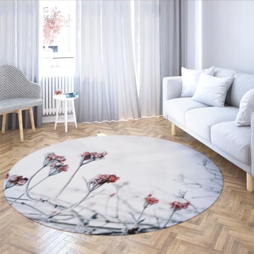 SHUODAOCO Winter Berry Runde Teppiche 100cm - Blumen waschbar Rutschfester weicher Kreis Teppich für Schlafzimmer Wohnzimmer Arbeitszimmer Büro Eingangsbereich von SHUODAOCO