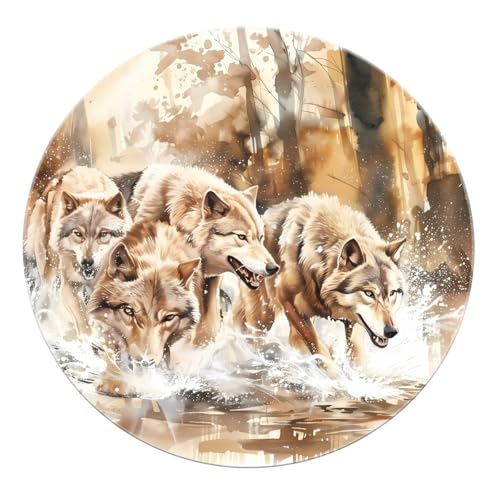 SHUODAOCO Wolfsrudel im Wasser Runder Teppich 180cm - Natur Tier rutschfeste weiche Kreisteppiche für Wohnzimmer Schlafzimmer Esszimmer Foyer Klassenzimmer SHUODAOCO Wolfsrudel im Wasser Runder Teppich 180cm - Natur Tier rutschfeste weiche Kreisteppiche für Wohnzimmer Schlafzimmer Esszimmer Foyer Klassenzimmer von SHUODAOCO