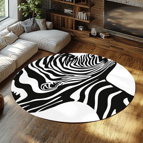 SHUODAOCO Zebra Stripe Runder Teppich 200cm - Schwarz Weiß Abstrakter Kreis Teppich rutschfeste waschbare Matte für Wohnzimmer Schlafzimmer Badezimmer Klassenzimmer von SHUODAOCO