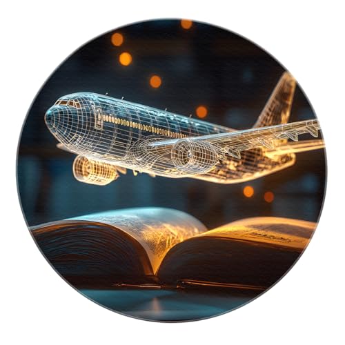 SHUODAOCO rutschfeste waschbare runde Teppiche mit Flugzeugdruck 90cm - moderner dünner Faltbarer Wäscheraum Kreisteppich für Bauernhausküchenboden unter Tisch von SHUODAOCO