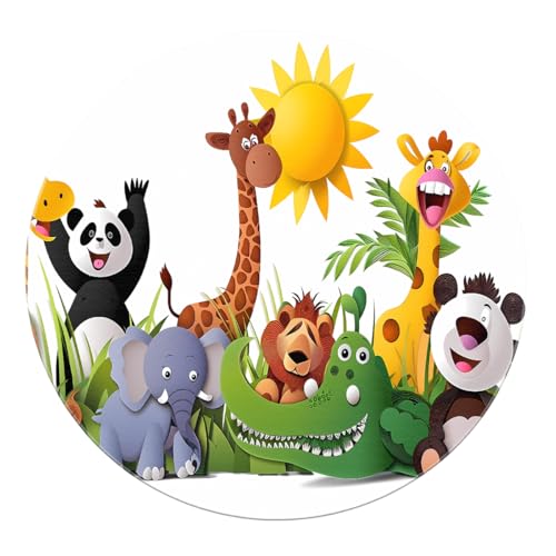 Tress Animal Round Area Teppiche 100cm - Niedlicher waschbarer Kreisteppich im Cartoon-Stil rutschfest weich für Kinderzimmer Spielzimmer Arbeitszimmer Eingangsbereich von SHUODAOCO