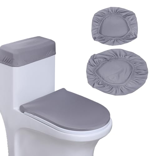 SHUOGUO WC-Deckelbezug und WC-Tank-Deckelbezug, Badezimmer-weiches WC-Deckelbezug-Set mit elastischem Boden, maschinenwaschbar, passend für die meisten Toilettendeckel und WC-Tank (grau) von SHUOGUO