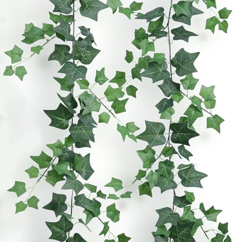 SHUOHONG 2 Stück Efeu Künstlich Girlande, Fake Efeu Efeugirlande Deko, Hängend Kunstefeu Efeutute Blätter, Fake Plant Room Decor für Küche, Hochzeit, Garten, Wanddekoration, Weihnachten (Grün) von SHUOHONG