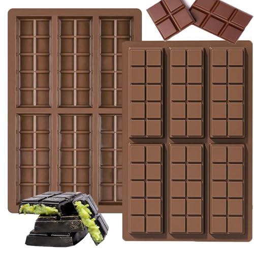 SHUOHONG 2 Stück Schokoladenform, 6 Mulden Silikonformen Backen, Schokoladenform Silikon, Pralinenform Silikon, Silikonform Schokoladentafel Schokoladenform Tief Antihaftbeschi für Schokolade (B) von SHUOHONG