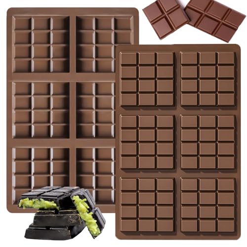 SHUOHONG 2 Stück Schokoladenform, 6 Mulden Silikonformen Backen, Schokoladenform Silikon, Pralinenform Silikon, Silikonform Schokoladentafel Schokoladenform Tief Antihaftbeschi für Schokolade (C) von SHUOHONG