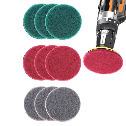 SHUOHONG 9 Stück Schleifschwamm, Schleifvlies Scheibe für Exzenterschleifer, Polierscheibe 100mm für Metall inkl. Edelstahl, Stein, Holz, Kunststoff Etc (Grün, Rot, Grau) von SHUOHONG