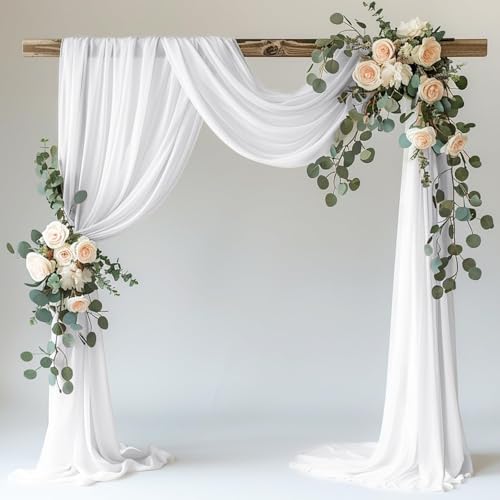 SHUOHONG Hochzeitsbogen, Querbehang Transparent 75cm x 600cm, Tüll Hochzeits Hintergrund Vorhang, Traubogen Hochzeit für Fotohintergrund Hochzeit Torbogen Zeremonie Party (Weiß) von SHUOHONG