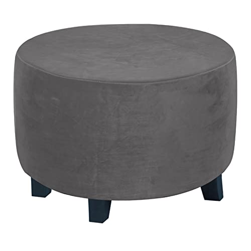 Runde Osmanische Bezüge Hockerbezug Rund Stretch Samt Ottomane Schonbezug Hocker Abdeckung Fußhocker Schutzhülle Runde Hocker Ottomane Bezug (Grey,L: 23.6-28.7in) von SHUOJIA