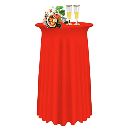 SHUOJIA 1/2/4 Packs Round Cocktail Table Skirt, Spandex Stretch Round Tablecloth Covers with Wavy Drapes, Fitted High Top Cocktail Table Skirt Table Dress for Party Wedding (1Pcs-80cm,Red) von SHUOJIA