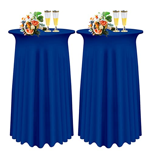 SHUOJIA 1/2/4 Packs Round Cocktail Table Skirt, Spandex Stretch Round Tablecloth Covers with Wavy Drapes, Fitted High Top Cocktail Table Skirt Table Dress for Party Wedding (2Pcs-60cm,Sapphire) von SHUOJIA