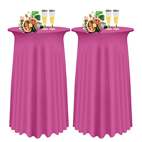 SHUOJIA 1/2/4 Packs Round Cocktail Table Skirt, Spandex Stretch Round Tablecloth Covers with Wavy Drapes, Fitted High Top Cocktail Table Skirt Table Dress for Party Wedding (2Pcs-80cm,Hot Pink) von SHUOJIA