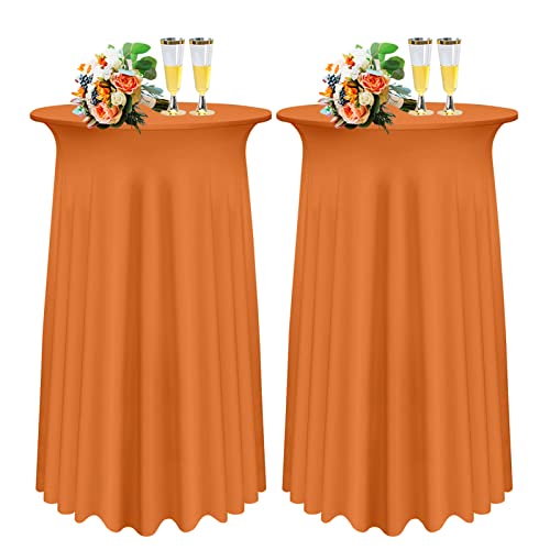 SHUOJIA 1/2/4 Packs Round Cocktail Table Skirt, Spandex Stretch Round Tablecloth Covers with Wavy Drapes, Fitted High Top Cocktail Table Skirt Table Dress for Party Wedding (2Pcs-80cm,Orange) von SHUOJIA