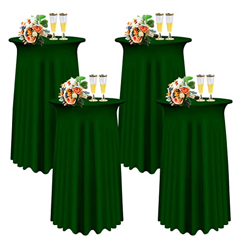 SHUOJIA 1/2/4 Packs Round Cocktail Table Skirt, Spandex Stretch Round Tablecloth Covers with Wavy Drapes, Fitted High Top Cocktail Table Skirt Table Dress for Party Wedding (4Pcs-80cm,Dark Green) von SHUOJIA