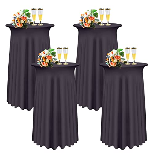 SHUOJIA 1/2/4 Packs Round Cocktail Table Skirt, Spandex Stretch Round Tablecloth Covers with Wavy Drapes, Fitted High Top Cocktail Table Skirt Table Dress for Party Wedding (4Pcs-80cm,Grey) von SHUOJIA