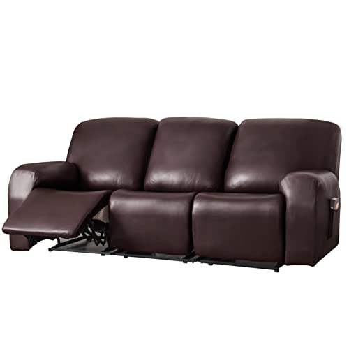 SHUOJIA 8-teiligesSesselschoner,wasserdichtem Leder PU-Liegestuhl Stretchhusse Liegestuhlbezug 1/2/3 Sitzer Relaxsofa Schonbezüge Mit Seitentasche, Möbelschutz Für Wohnzimmer (Dark Coffee) von SHUOJIA