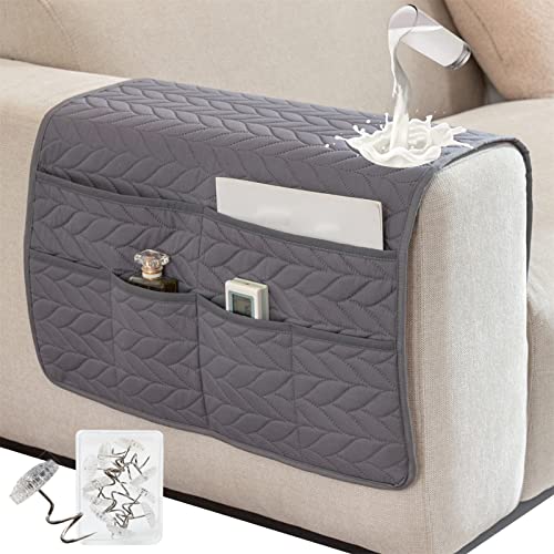 SHUOJIA Armlehnenbezüge,Armlehnenschoner Wasserdichter,mit 6 Taschen für Couch oder Sessel Bett Storage TV Fernbedienung Halterung (Dark Gray) von SHUOJIA