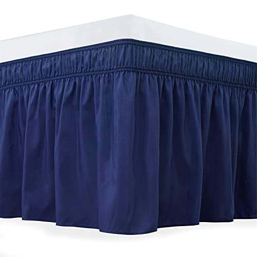 SHUOJIA Bettrock Bettvolant Wrap Around Style Einfache Passform, Queen-Size-Bett, 38/45 cm Tief, 3-Seitige Abdeckung Geraffter Stil Leicht Anzubringen (Blue,180 * 200+45cm) von SHUOJIA