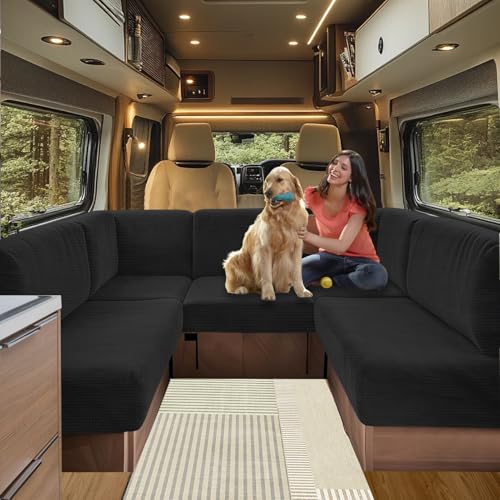 SHUOJIA Bezüge Für Wohnwagenpolster Jacquard, rutschfeste Wohnmobil Sitzbezüge Mit Verstellband, Sofa Sitzkissenbezug Für Schonbezug Wohnwagen Polster waschbar (Black,W 45-65cm, D 45-65cm) von SHUOJIA