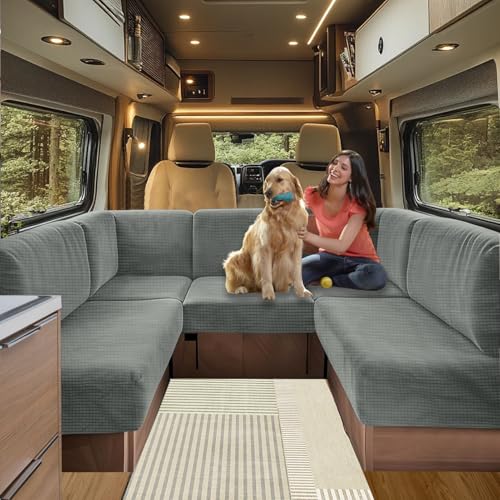 SHUOJIA Bezüge Für Wohnwagenpolster Jacquard, rutschfeste Wohnmobil Sitzbezüge Mit Verstellband, Sofa Sitzkissenbezug Für Schonbezug Wohnwagen Polster waschbar (Dark Grey,W 45-65cm, D 45-65cm) von SHUOJIA