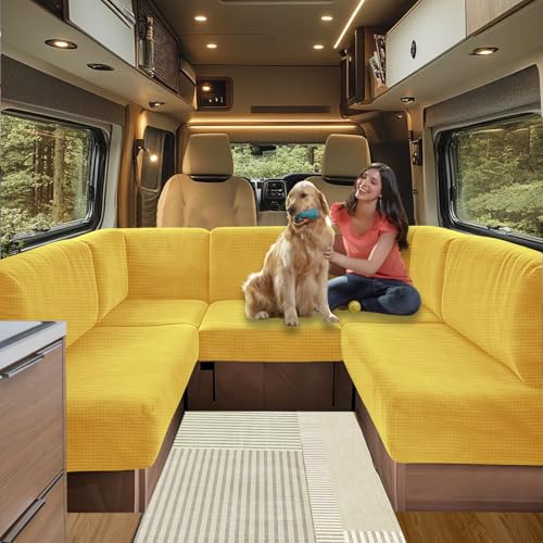 SHUOJIA Bezüge Für Wohnwagenpolster Jacquard, rutschfeste Wohnmobil Sitzbezüge Mit Verstellband, Sofa Sitzkissenbezug Für Schonbezug Wohnwagen Polster waschbar (Yellow,W 100-125cm, D 45-65cm) von SHUOJIA