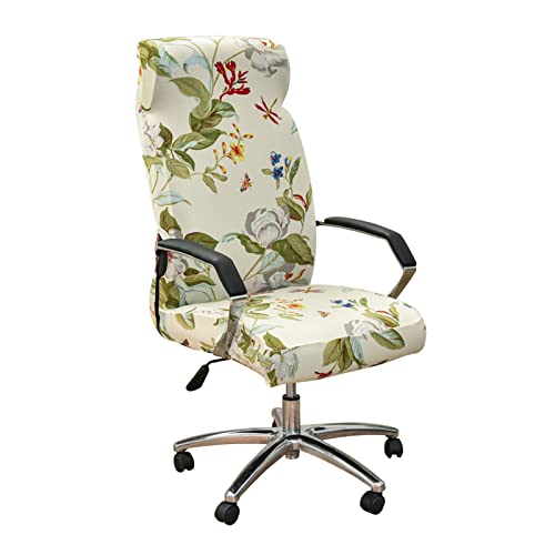 SHUOJIA Bezug Für Bürostuhl Abnehmbare Elastische Universal Stretch Stuhlhussen Stuhlbezug Computerstuhl Schreibtischstuhl Drehstuhl Office Chair Hussen (Flowers,Large) von SHUOJIA