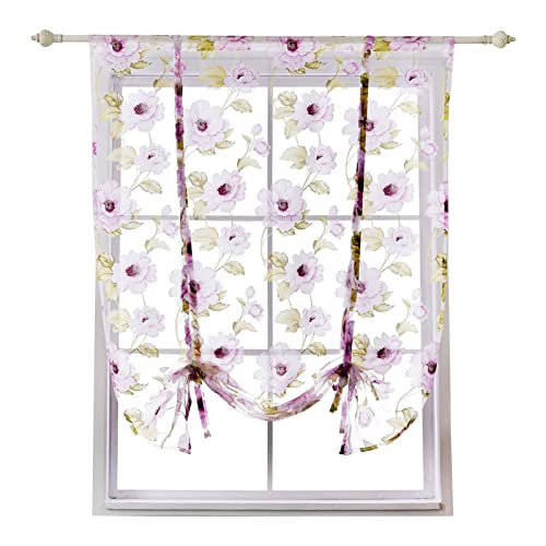 SHUOJIA Raffrollo Mit Tunnelzug Voile Raffgardine Modern Kleinfenster Küchengardine,Glänzende Blumen-Dekomuster (Purple,80 * 120cm (31 * 47 inch)) von SHUOJIA
