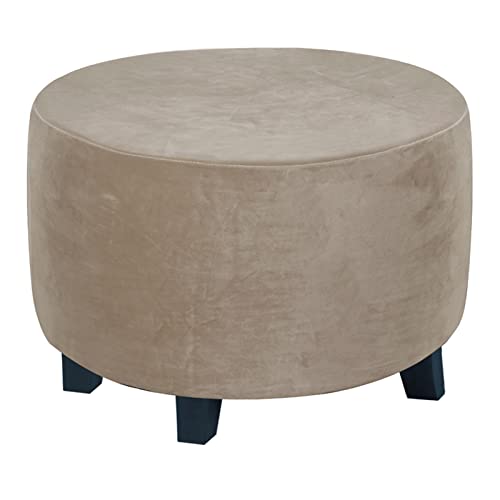 SHUOJIA Runde Osmanische Bezüge Hockerbezug Rund Stretch Samt Ottomane Schonbezug Hocker Abdeckung Fußhocker Schutzhülle Runde Hocker Ottomane Bezug (Light Brown,XL: 29.9-40.9in) von SHUOJIA