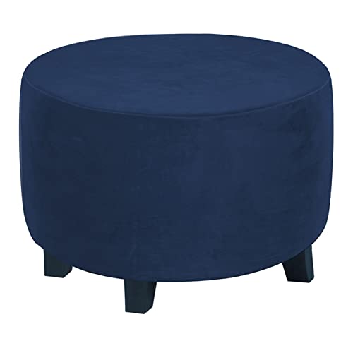 SHUOJIA Runde Osmanische Bezüge Hockerbezug Rund Stretch Samt Ottomane Schonbezug Hocker Abdeckung Fußhocker Schutzhülle Runde Hocker Ottomane Bezug (Navy Blue,L: 23.6-28.7in) von SHUOJIA