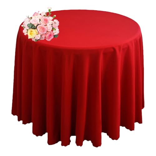 SHUOJIA Runde Tischdecke aus Satin, Einfarbiges Polyester Küche Esszimmer Tischdecke für Tischdecke Rund Waschbare Tischdecke für Hochzeit Bankett Restaurant Parteien (1Pack-140cm Round,Red) von SHUOJIA