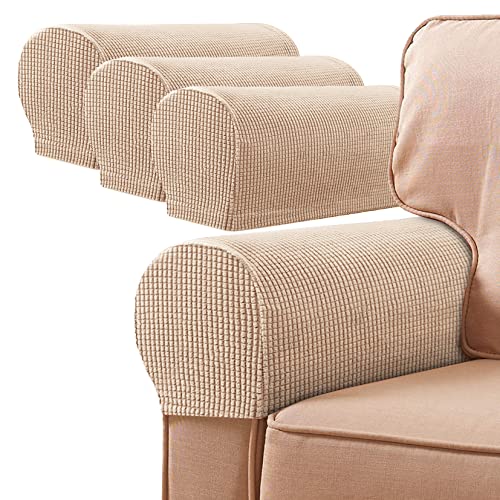 Sesselbezüge, Armkappen, Jacquard Elastische Waschbar Couch Armlehnenschoner Armlehnenbezug Für Sessel Sofa (Khaki,4pcs) von SHUOJIA