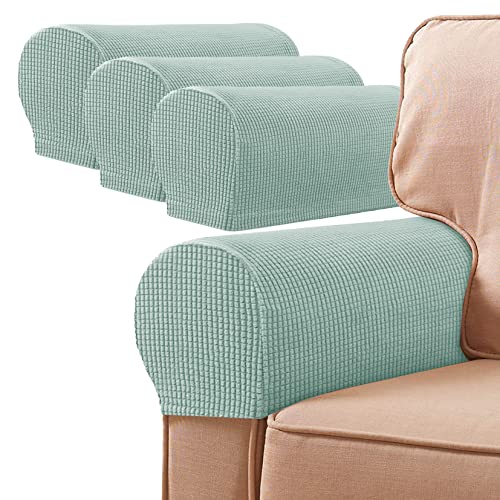 SHUOJIA Sesselbezüge, Armkappen, Jacquard Elastische Waschbar Couch Armlehnenschoner Armlehnenbezug Für Sessel Sofa (Mint Green,4pcs) von SHUOJIA