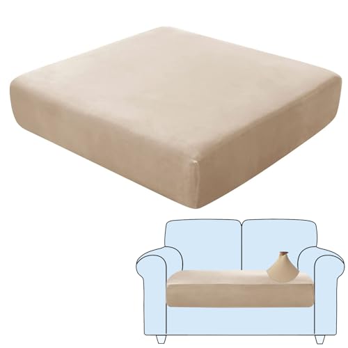 SHUOJIA Sofa-Sitzkissenbezüge, Sofakissen-Bezüge Stretch-Samt,Sitzkissenschutz,Couchkissen-Bezüge Ersatz Für Individuelle Kissen Mit Elastischem Stoff (Beige,2-Seater) von SHUOJIA