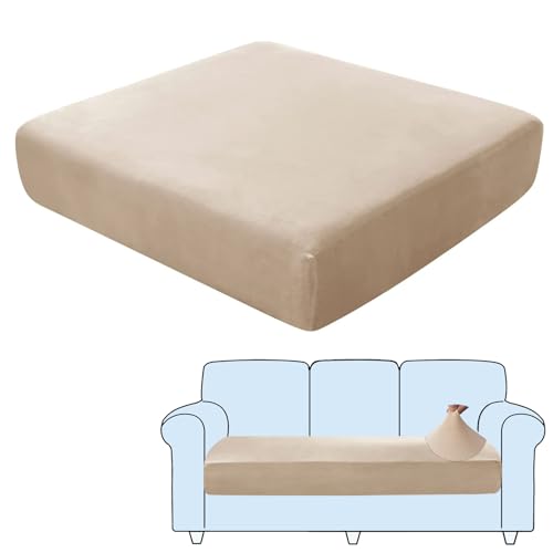 SHUOJIA Sofa-Sitzkissenbezüge, Sofakissen-Bezüge Stretch-Samt,Sitzkissenschutz,Couchkissen-Bezüge Ersatz Für Individuelle Kissen Mit Elastischem Stoff (Beige,3-Seater) von SHUOJIA